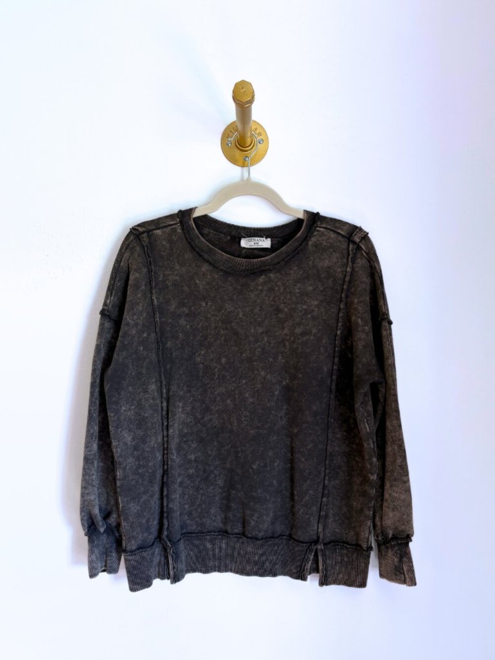 Zenana S/M Washed Black Acid Wash Sweatshirt 🖤 | Vintage Oversized Crewneck - Picture 2 of 5